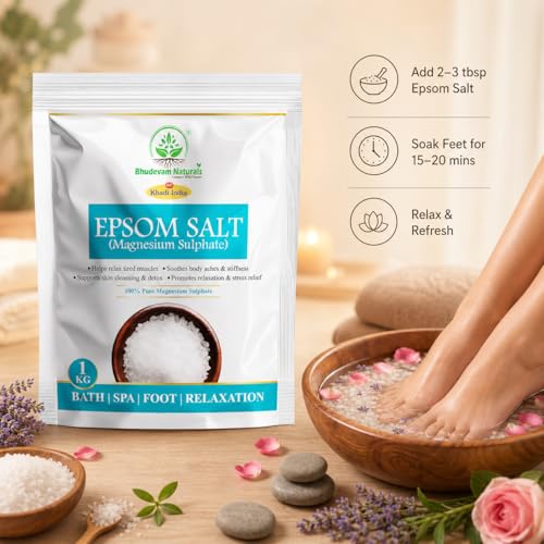 Image of Khadi Premium Grade Pure Epsom Salt for Muscle Pain Relief, Stress Reduction & Detox | 100% Pure Magnesium Sulfate Bath Soak for Relaxation, Skin Care & Foot Spa - 1KG