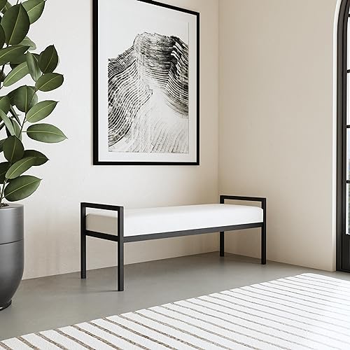 Image of HomePop Modern Metal Bench|Bench for Living Room & Bedroom | Decorative Home Furniture - Cream Boucle