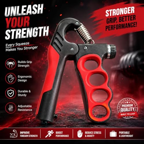 Image of Hand Grip Strengthener and Forearm Strengthener with Adjustable Resistance for Strength Muscle Building and Injury Recover For Athletes Sports (Red Hand Gripper)