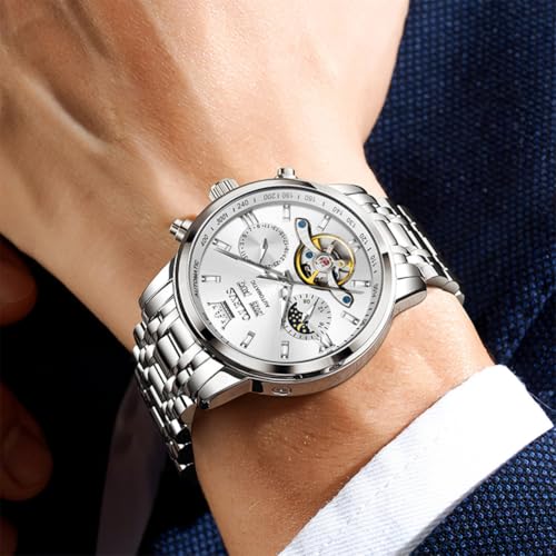 Image of OLEVS Automatic Watches for Men Luxury Skeleton Multi-Function Mechanical Watch Self Winding Date Waterproof Luminous Mens Watch
