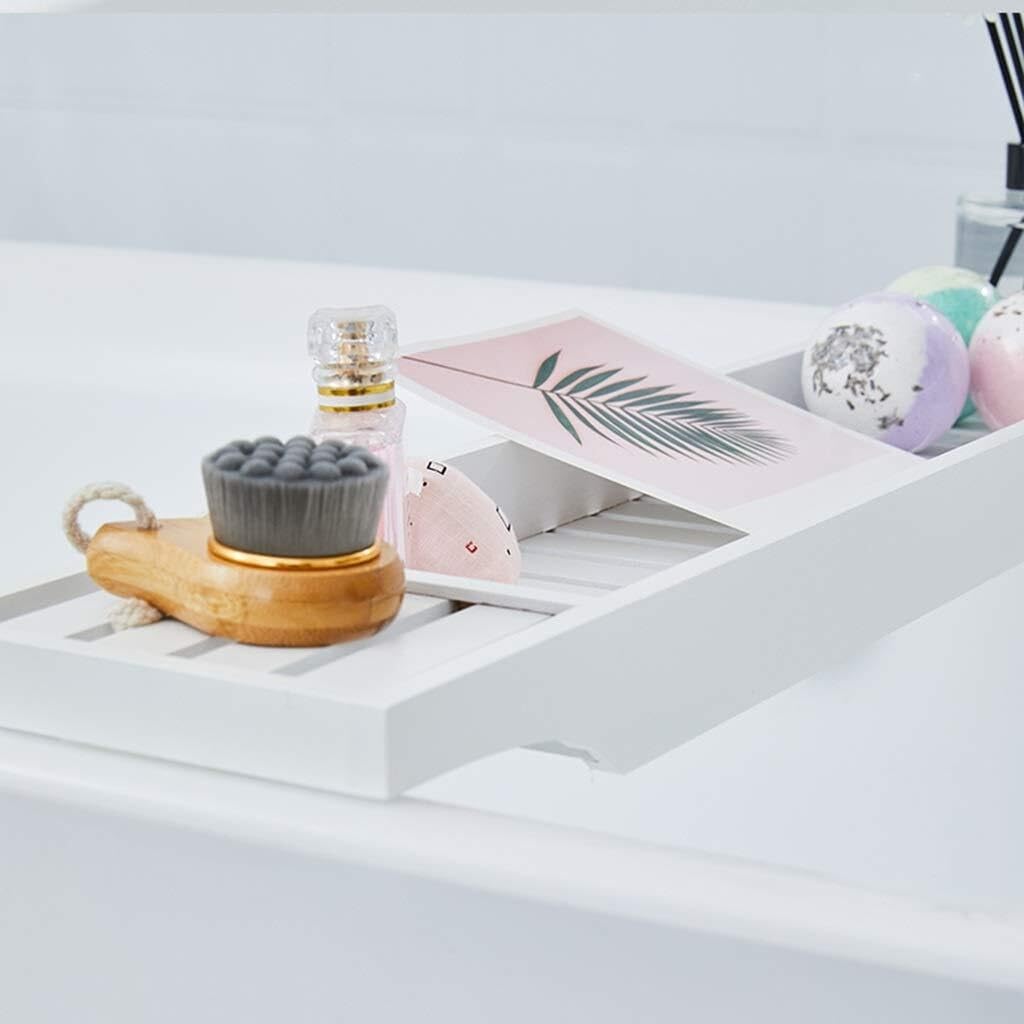 Bandeja ajustable de bambú para bañera, 72,2 x 15 x 4,3 cm, estante de lectura impermeable y estante de almacenamiento para baño, spa y relajación, perfecto para libros, tabletas y bebidas