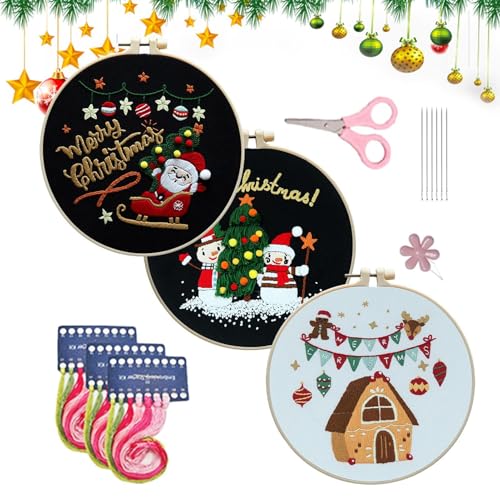 Kit de bordado de enfeite de Natal,Kit de bordado de Natal - Kit de bordado de enfeite de Natal com