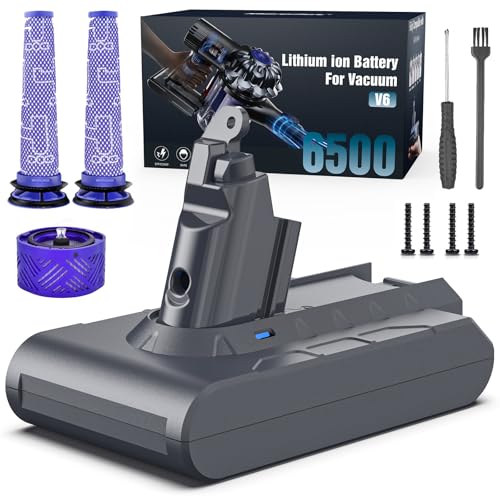 Keenstone Battery Replacement for V6, 6500mAh Li-ion Battery Compatible with V6 Animal V6 Absolute V6 Motorhead V6 Fluffy SV03 SV04 SV05 SV06 SV07 SV09 DC58 DC59 DC61 DC62 DC72 DC74 Vacuum Cleaner