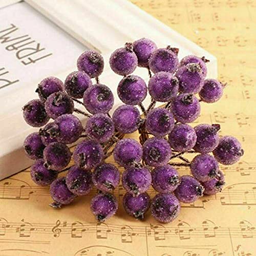 HoitoDeals Purple Artificial Mini Fake Berry Flowers For Xmas Frosted Holly Fruit Home Decor (40 Heads)