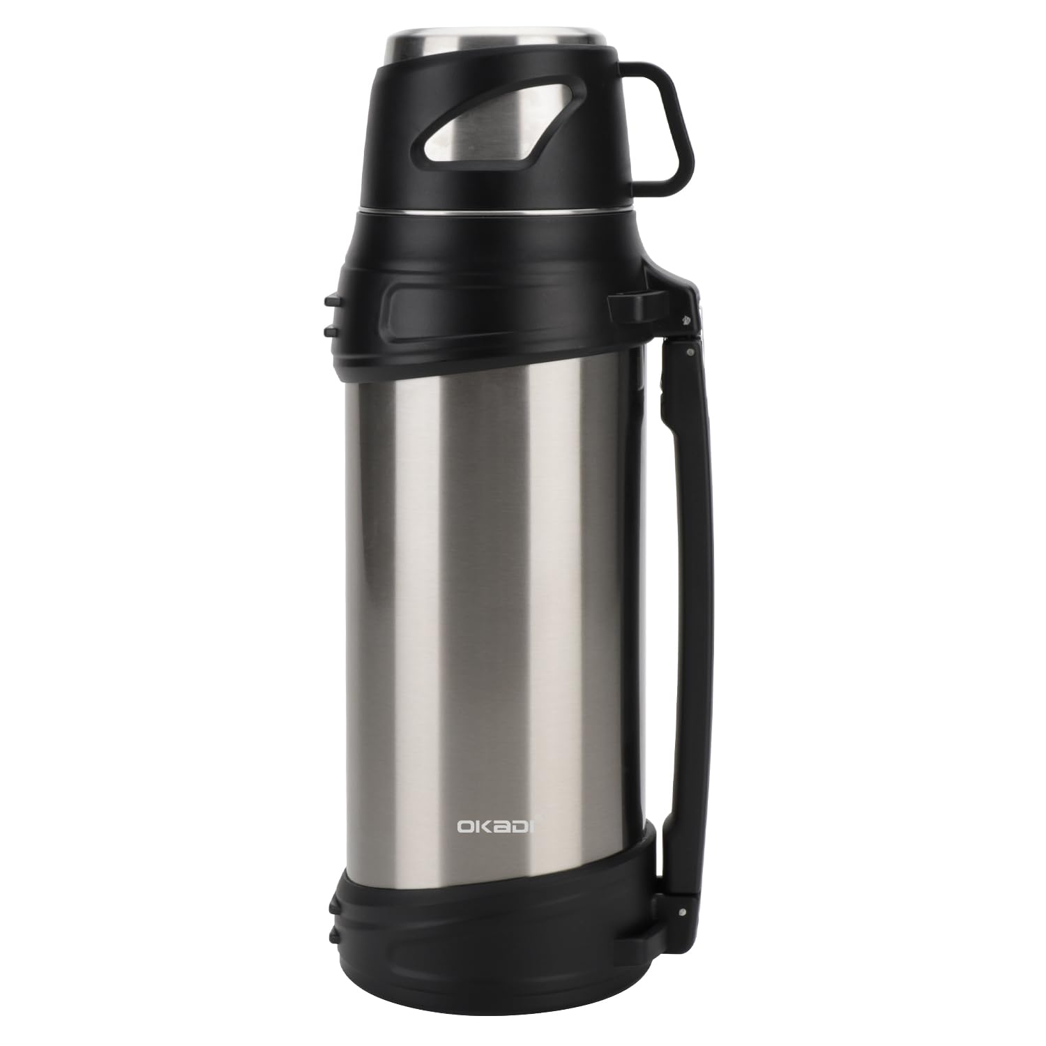 OKADI 68oz Large Coffee Thermos for Outdoors - Double Wall 304 Stainless Steel Vacuum Insulated Flask with 2 Cups (Silver)