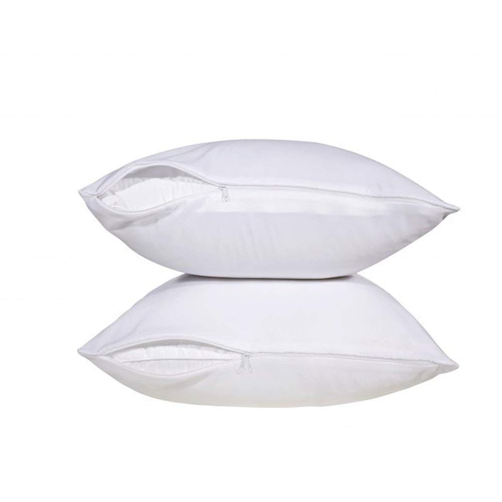 Pacific Linens | Pillow Protector | Poly-Cotton Blend | Water & Dust | Lightweight Zippered Encasement | Solid White | 2 Pack Standard
