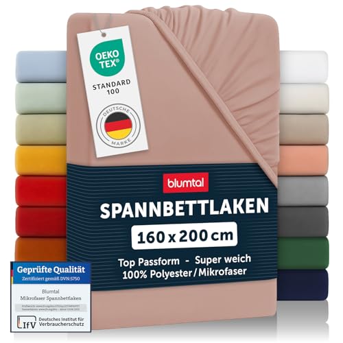 Blumtal® 2er Set Spannbettlaken 160x200x30cm aus Microfaser - Oekotex zertifiziertes Bettlaken Spannbettlaken in Rose – Ansicht 1