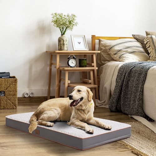 Image of Sunheir Orthopedic Dog Bed for Medium Dogs, Waterproof Deluxe Plush Dog Crate Bed with Removable Washable Cover & Anti-Slip Bottom, Egg Crate Foam Pet Bed Mat, Light Grey, (30.0 inchL x 20.0 inchW x 3.0 inchTh)