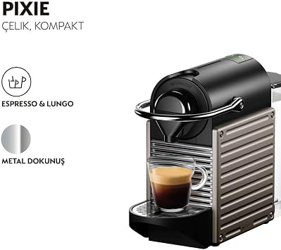 Nespresso C66T Pixie Titan + Aeroccino 3 Bundle Coffee Maker, Gray
