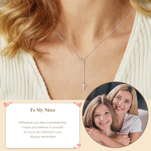 925 Sterling Silver Infinity Cross Necklace 18K White Gold Plated Small Danity Cross Necklace Confirmation Baptism Easter Religious Christian Gifts for Women Mom Sister Daughter Friend Niece2
