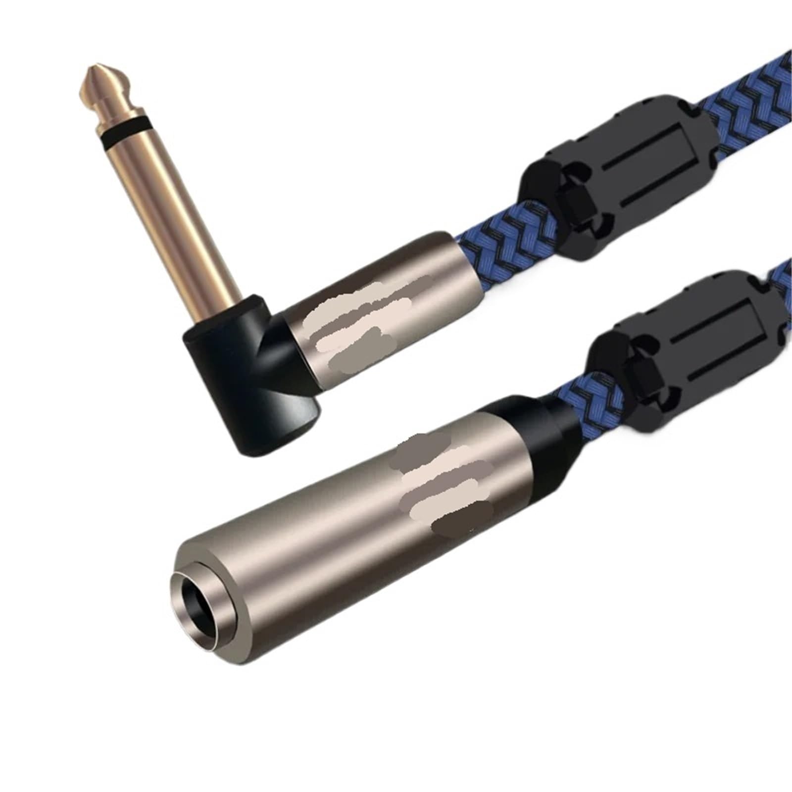 Cable de Audio Mono de ángulo Recto de 6,5 mm Macho a 6,5 ​​mm Hembra, Conector TRS de 1/4" for Monitor, Auriculares, Cable de extensión OFC blindado | Blue Angle Type,0.75m