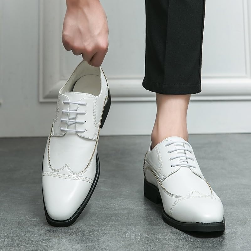 Dress Oxford for Men Classic Lace Up Round Toe Formal Shoes Leather Cap Toe Wing tip Shoes Block Heel Slip Resistant Anti-Slip Rubber Sole3