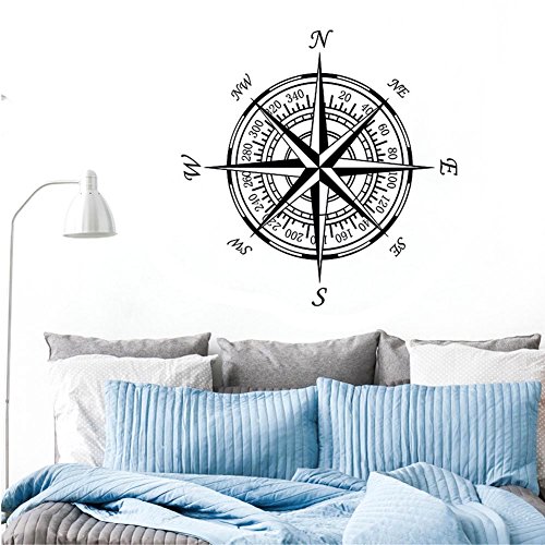 Bibitime Creative Compass Wall Stickers Pvc Home Bedroom Background Vinyl Decals Mural For Nursery Kids Room Decor Wallpaper,Black,22.83" X 22.83" #TOP1