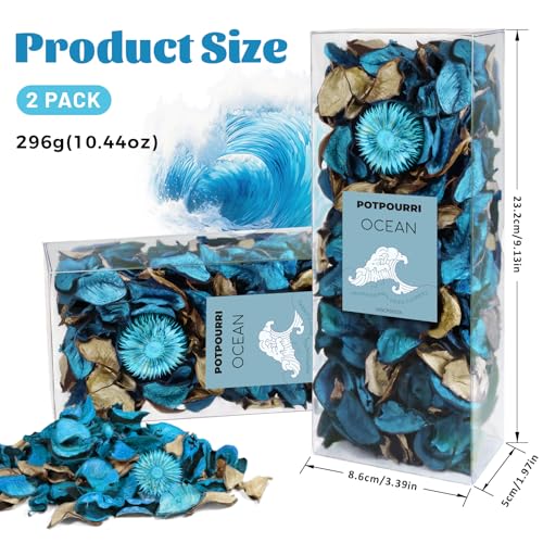 Natürliches Potpourri Ozean Duft mit 10ml Ätherischem Öl - 240g Trockenblumen Mix für Raumduft 2er Pack Natürliche Duftschale Langanhaltende Duftschale für Badezimmer Schlafzimmer Wohnzimmer
