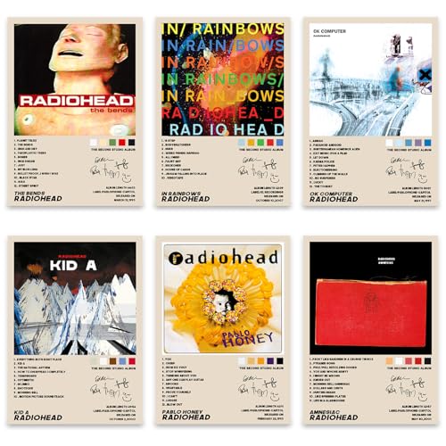 Komergave 6 Pcs Rock Band Posters Music Album Cover Band Poster Cool Canvas Wall Art for Man Cave Boys Room Bedroom Aesthetics Decor Unframed Modern Classic Vintage Cover Signed Prints 12x8 Inch