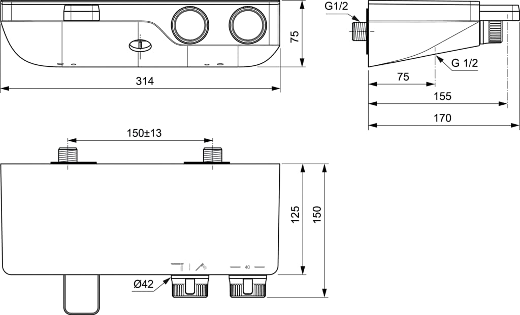 Ideal Standard Termostatyczna bateria prysznicowa i wanna z półką CERATHERM S200 do montażu ściennego chrom A7330AA