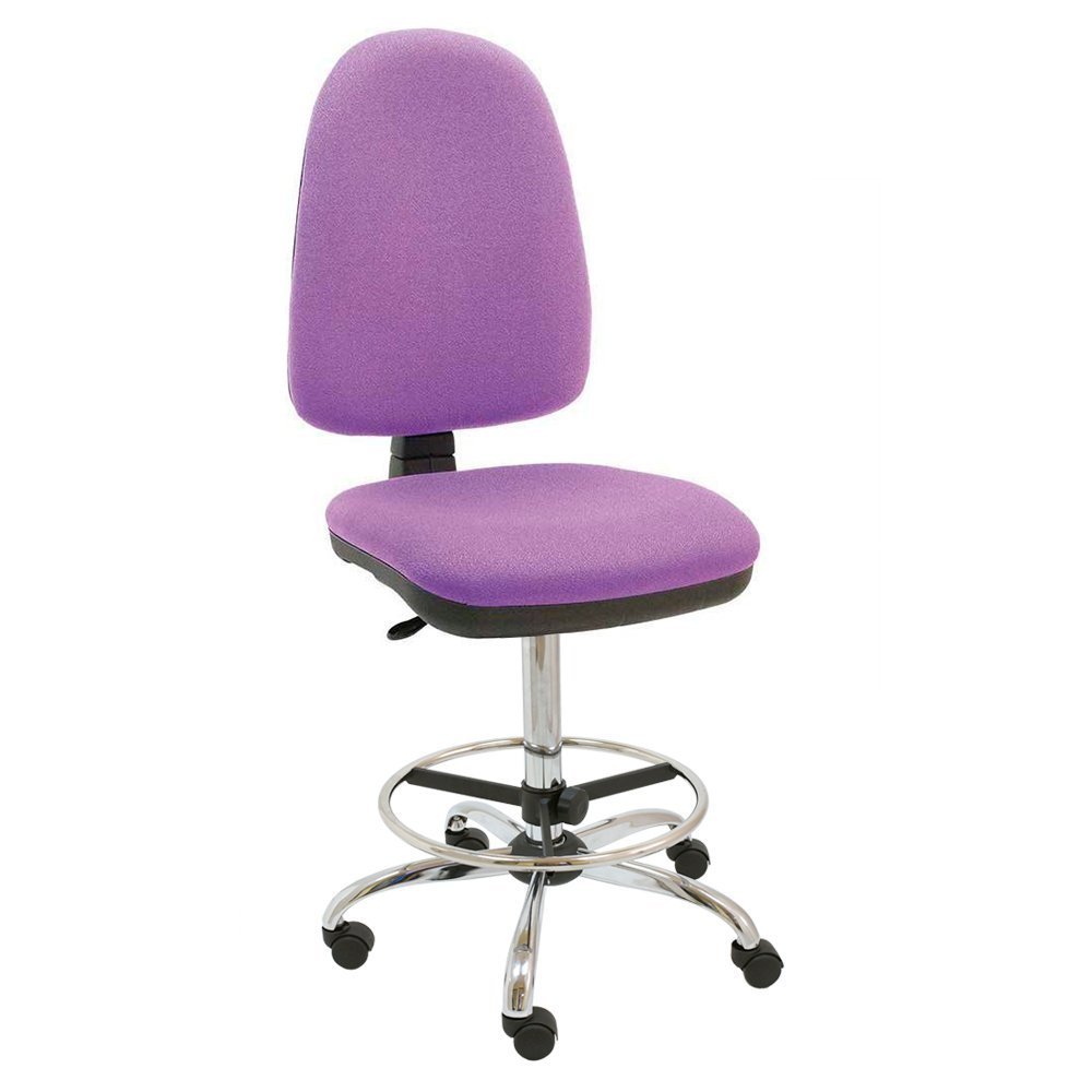 La Silla de Claudia Taburete Giratorio Oficina ergonómico Torino, Regulable en Altura y Profundidad, aro reposapiés Cromado Regulable, Base cromada con Ruedas - (Morado)
