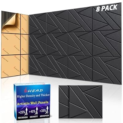8 Pack Self-Adhesive Soundproof Wall Panels, 12 x 12 x 0.47 in Sound Proof Foam Panels for Walls, 1.2lb/ft³ High Density, Thicker 0.47in, Acoustic Panel, Peel and Stick Wall Panel Studio Black