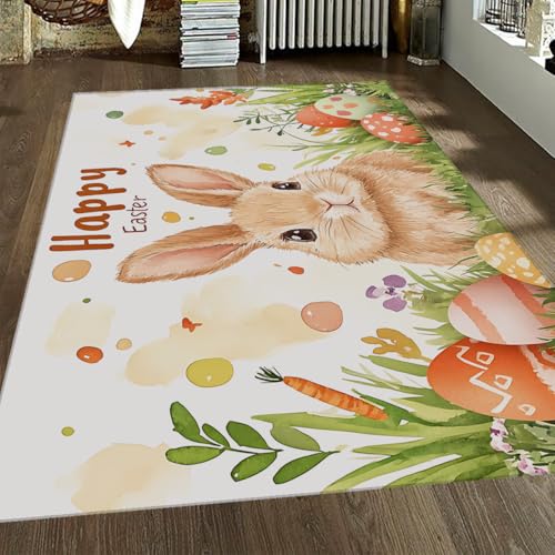 Tapis doux lavable et antidérapant à motif lapin de Pâques