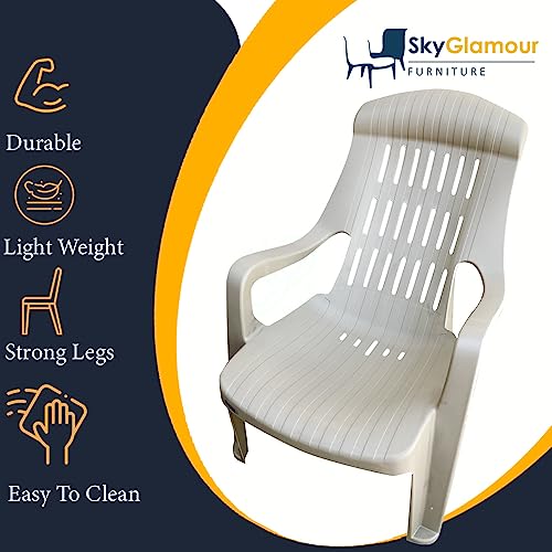 Image of SkyGlamour Supreme Comfy Relax Plastic Arm Chair | Comfort Plastic Chair for Living Room, Garden, Home, Indoor and Outdoor Use | Weight Bearing Capacity Upto 150 KG|Color: Dark Beige; Set of 4
