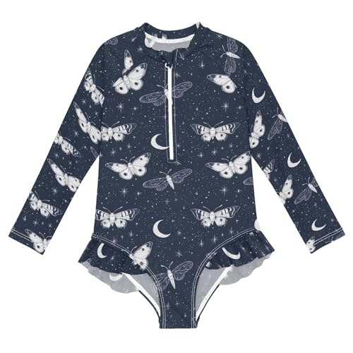 CHIFIGNO One Piece Swimsuits Girls Quick Dry Rashguard Hawaii Swimwear, Moths and Butterflies Navy 3T