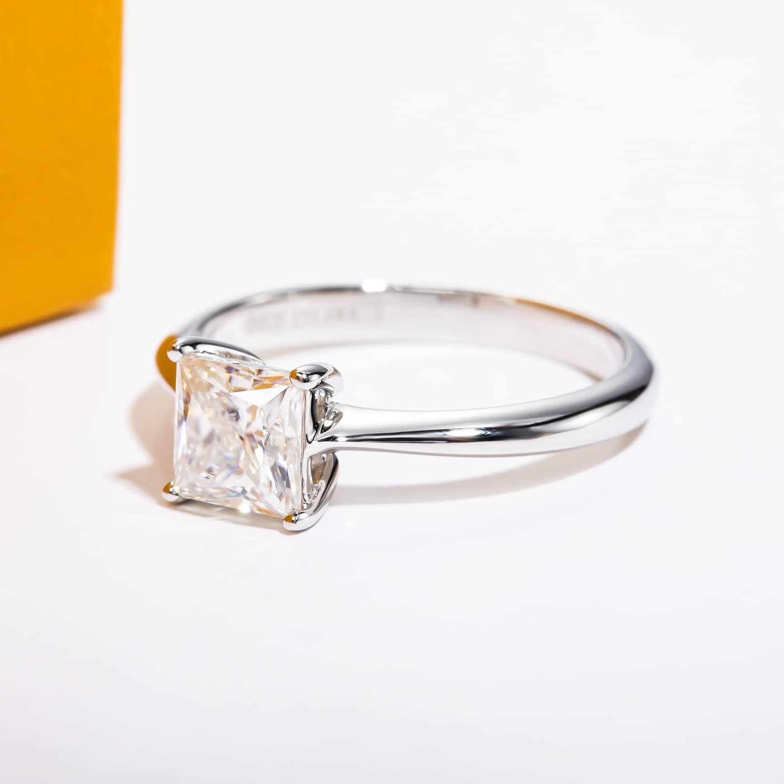 Anillos de compromiso de moissanita de corte princesa 1.2/2.524cttw Color D VVS1 Clarity Moissanite Diamond 925 Plata de ley Solitario Promesa Anillos de boda para mujeres con certificado, 4