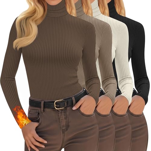 Oakgarden 4 Pack Women's Turtleneck Tops Ribbed Long...