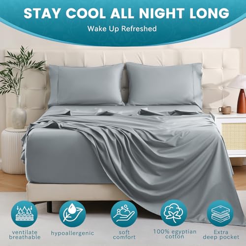 Bedlifes California King Sheet Set, Extra Deep Pocket 18-24 Inches, 1000Thread Count 100% Egyptian Cotton, Soft and Breathable 4-Piece,Grey