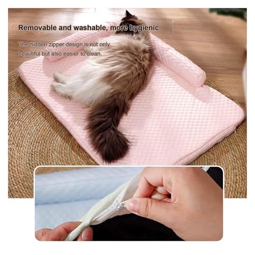 Tapis auto-rafraîchissant pour chien rose taille M avec housse amovible lavable en soie glacée - 6