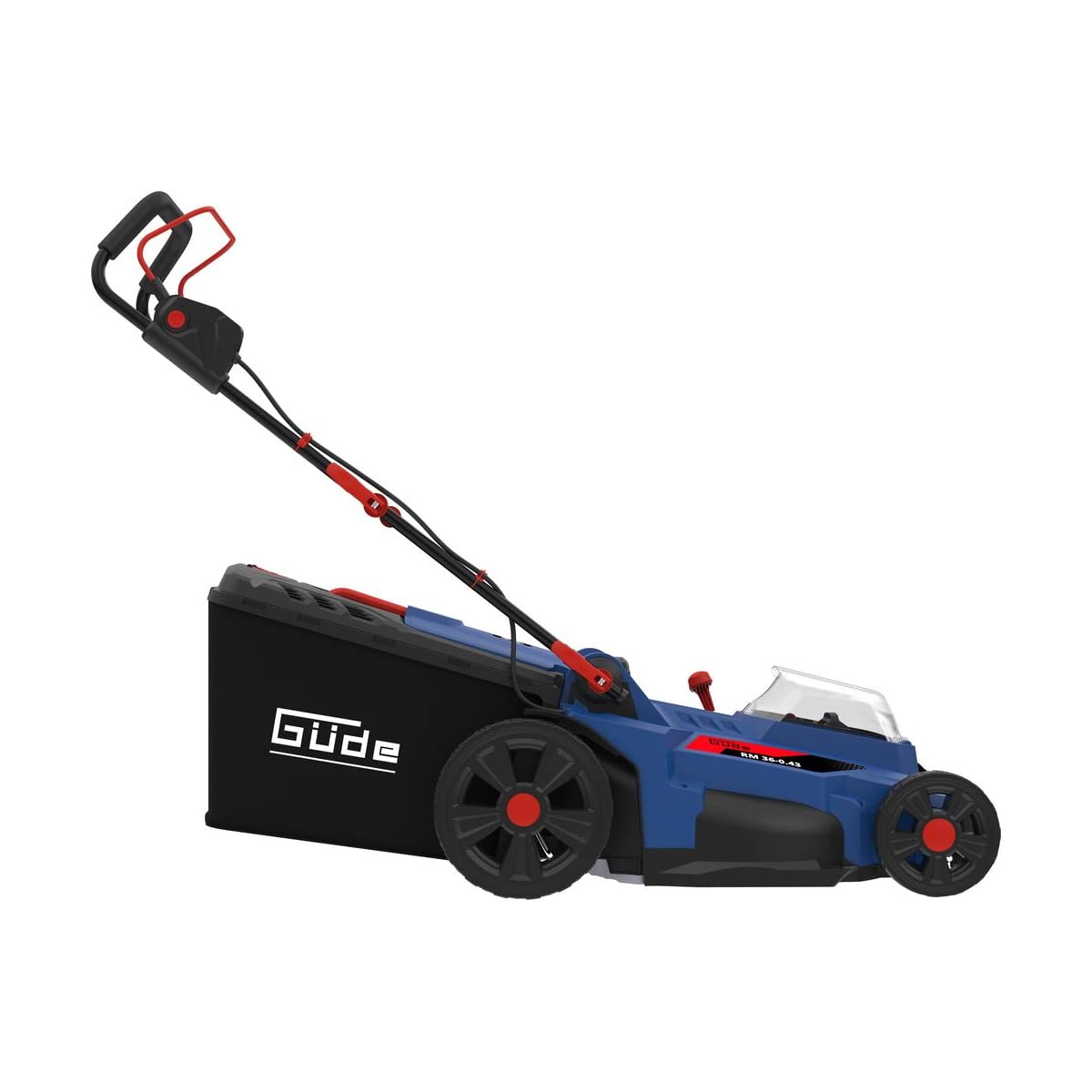 Güde Akumulatorowa kosiarka RM 36-0.43 (36 V, Easy-Energy-Exchange, bezszczotkowa, koszenie/zbieranie/mulczowanie, szerokość cięcia 430 mm, 6-stopniowa regulacja wysokości cięcia, worek na trawę 50 l,