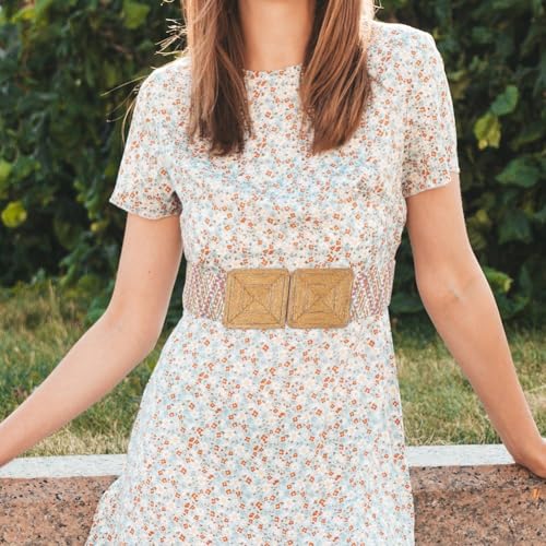 Straw Woven Elastic Belts for Women, Wide Stretch Belt for Dress Wear Ladies Braided Waist Belt Dress Belt4