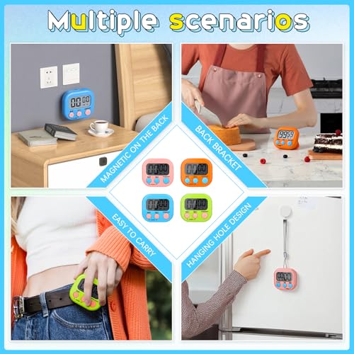 Mwellewm Kitchen Timer 6 Packs Digital Timers for Classroom Small Magnetic Countdown Stopwatch for Cooking Mini Loud Alarm Stop for Kitchen Study Work Baking Sports Games Timer Clock - Image 5