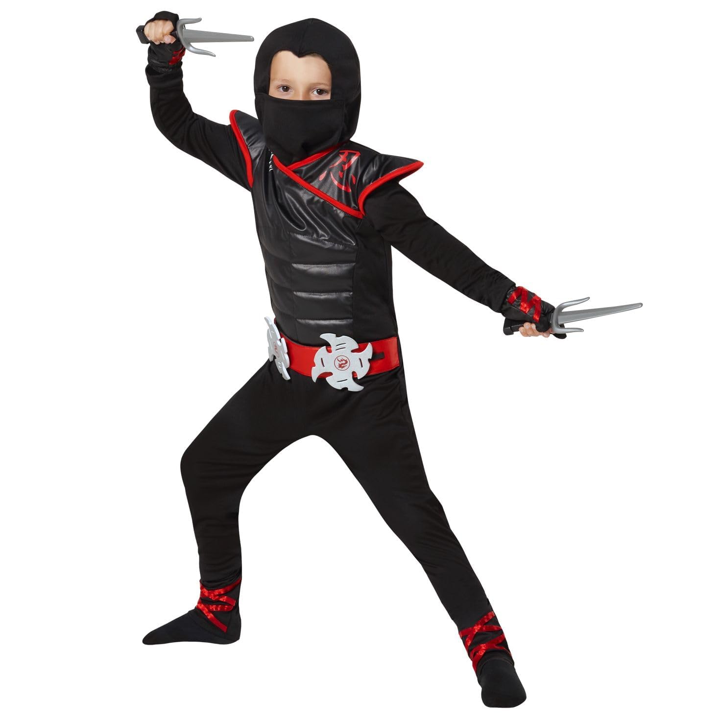 Morph Costume Ninja Bambino, Costume Halloween Bambino | Tuta con Muscoli, Maschera, Guanti, Stelle & Daghe, Cintura Integrata, Perfetto per Halloween, Ideale per il Gioco di Ruolo