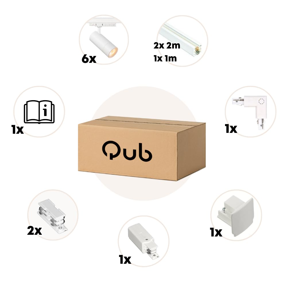 Qub - Zoom 3 fase LED Raillight Set - Blanco, L-Form, 2 X 3 Metro, 6 Spots Brillo Ajustable