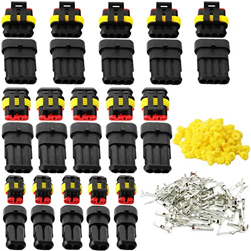 Fortspang Conectores eléctricos para coche, motocicleta, scooter, 15 kits de conectores de cable impermeables de 2 pines, enchufe de 3 pines, enchufe de 4 pines Cover