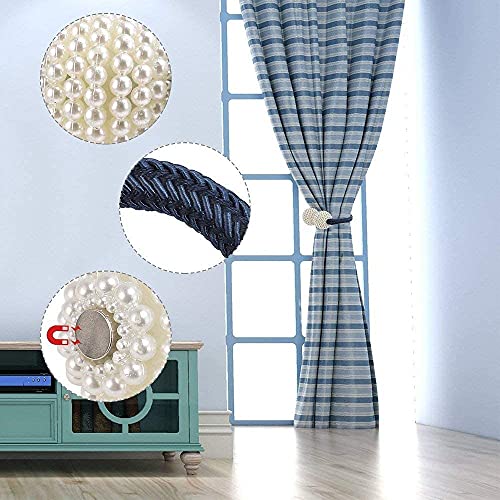 Image of Home Cloud Magnetic Curtain Tiebacks Convenient Drape Tie Backs - Pearl Decorative Rope Holdback Holder for Window Drapries Color Multi (1pair 2 pcs) (Navy)