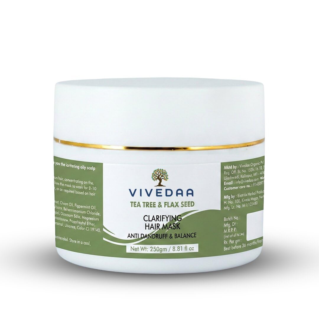 Clarifying Organic Hair Mask | Anti Dandruff and Scalp Balance | All Hair Types | Tea Tree and Flax Seed | 250 Gm-image-35