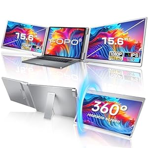 FOPO Extensor de Pantalla Triple para Portátil de 15.6, Extensor de Monitor para Portátil con Pantalla Izquierda de Rotación 360°, Monitor Triple Plug and Play para Portátiles de 13-17″ con USB-C/HDMI