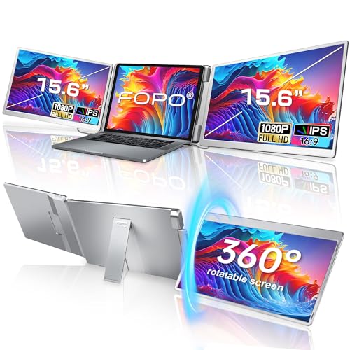 Image of FOPO 15.6 Triple Laptop Screen Extender, Left Screen 360 Rotation Laptop Monitor Extender, Plug and Play Triplp Monitor for 13-17 inch Laptops with USB-C /HDMI, for Windows /Mac(M1 /M2 /M3) Pro /Max - S10