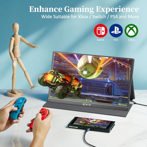 Image of KYY Portable Monitor 15.6'' 1080P FHD USB-C Laptop Monitors w /Smart Cover & Dual Speaker, HDMI Computer Display IPS HDR External Gaming Monitor for PC Phone Mac Xbox PS4 Switch[Upgraded]