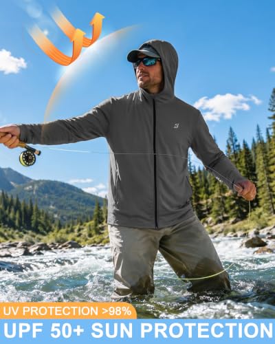 Image of Roadbox Men's UPF 50+ Zip Up Sun Hoodie, UV Protection Lightweight Jacket