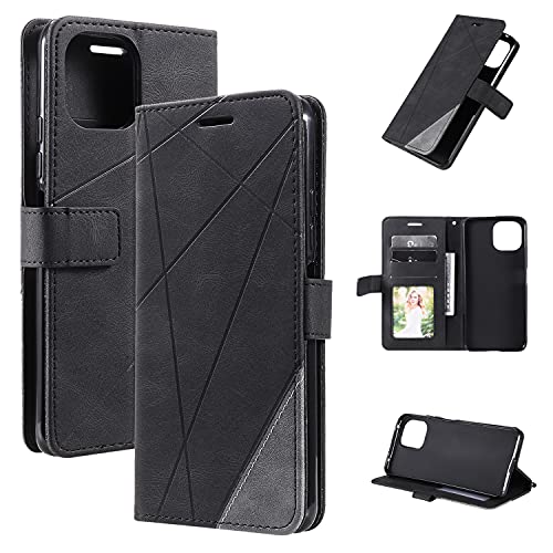 QiongNi Case for Xiaomi Mi 11 Lite Case Cover,Case for Xiaomi Mi 11 Lite 4G M2101K9AG / Mi 11 Lite 5G Case Flip Pu Leather Cover Black