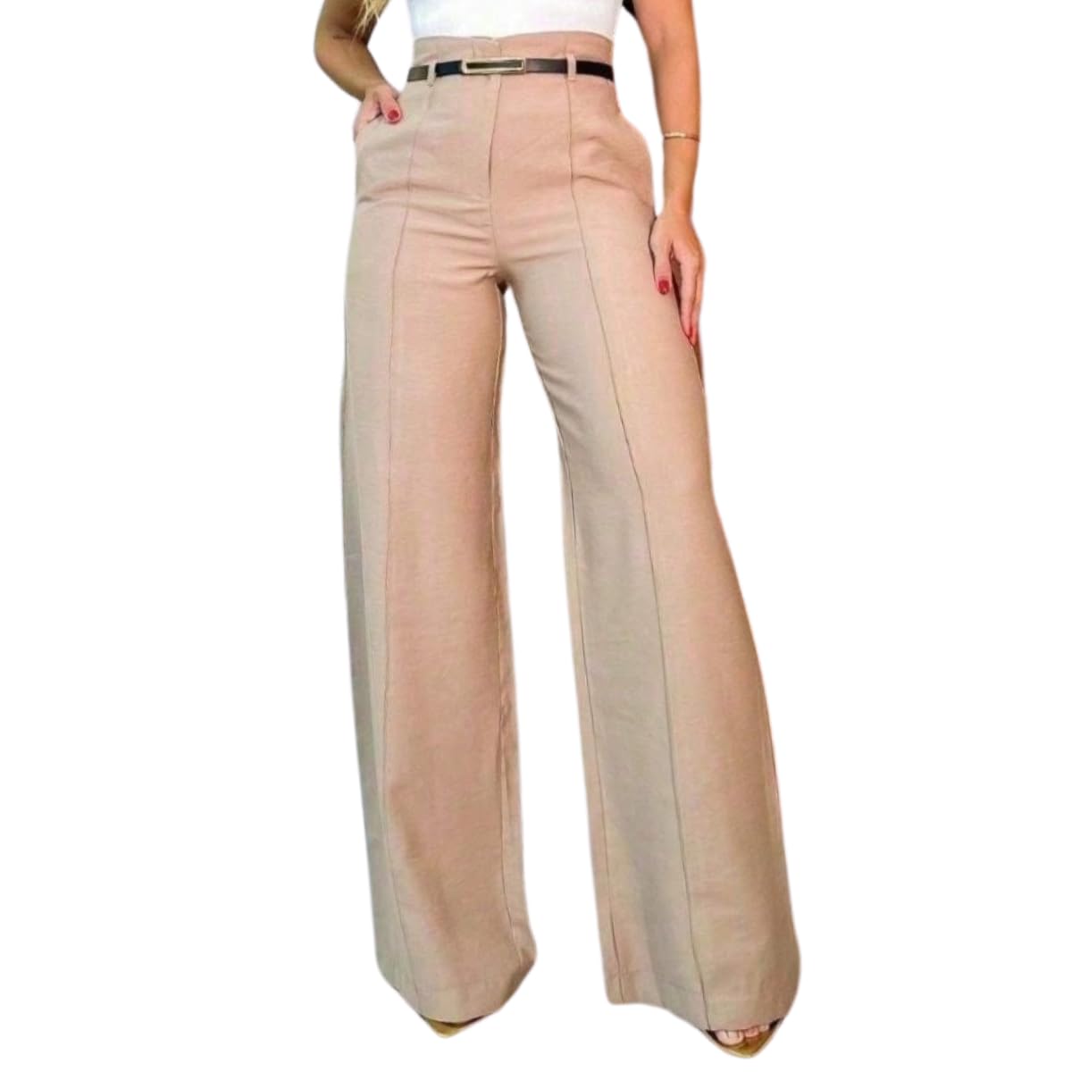 Calça Feminina Wide Leg Solta Alfaiataria Pantalona Social