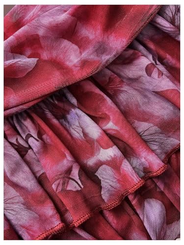 Verdusa Women's Y2K Ruched Floral Mesh Skirt Party Club Layered Ruffle A Line Mini Skirts4