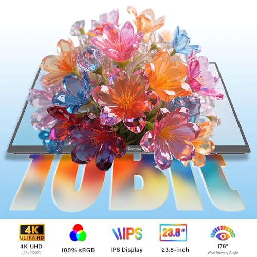 Image of Innoview 23.8 inch 4K Large Portable Monitor, UHD (3840*2160) 100%sRGB IPS Speakers USB-C HDMI Work Home Second Monitor W /180Adjustable Stand for Laptop, Desktop, Macbook, Phones, Tablet, PS5 /4, Switch