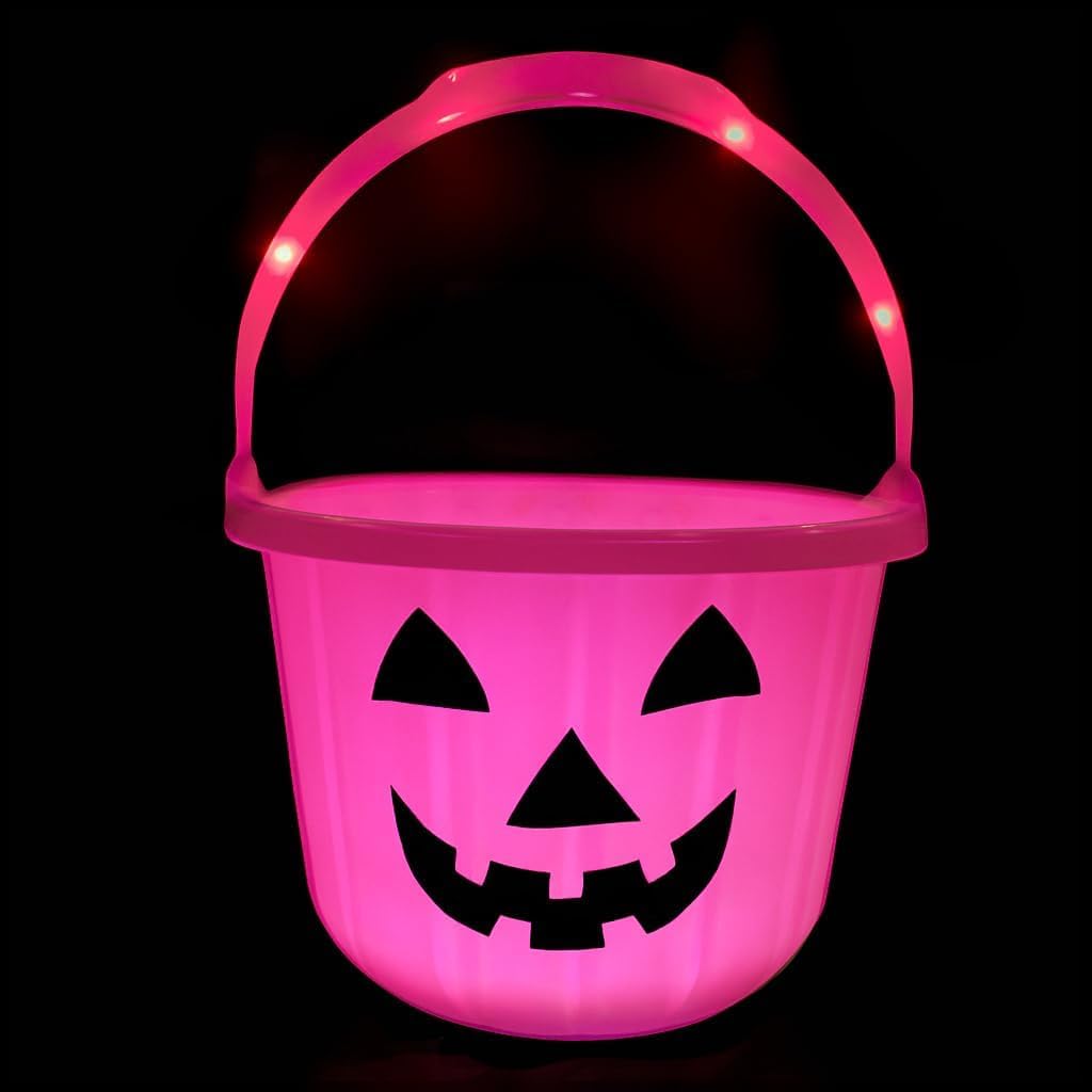 GiftExpress 2pc Pink LED Light Up Halloween Jack O Lantern Pumpkin Buckets