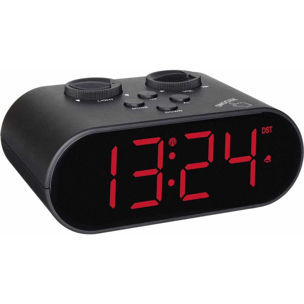 TFA Dostmann Réveil Radio-piloté numérique Ellypse, 60.2551.01, avec Fonction de Charge USB, Chiffres Lumineux LED, Noir