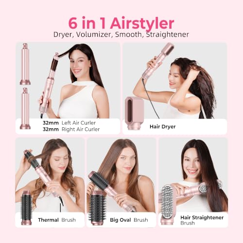 Image of Atopskins 6 in 1 Hair Dryer Brush Set, Hot Air Styler Blowout Brush