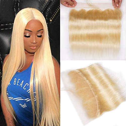 613 Blonde Brazilian Straight Human Hair 13x4 Lace Frontal Andromeda Free Part Ear To Ear Lace Frontal With Baby Hair Pre Plucked Top Swiss Lace Frontal (22" Straight)