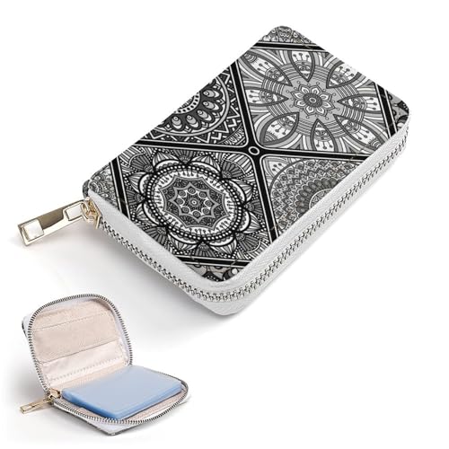 Women Leather Coin wallet, Key Change Organizer Zipper Card Holder Purse Clutch Pouch Pocket 4.5x3.15 in Print Motifs Tribal Mandala Floral Flower2